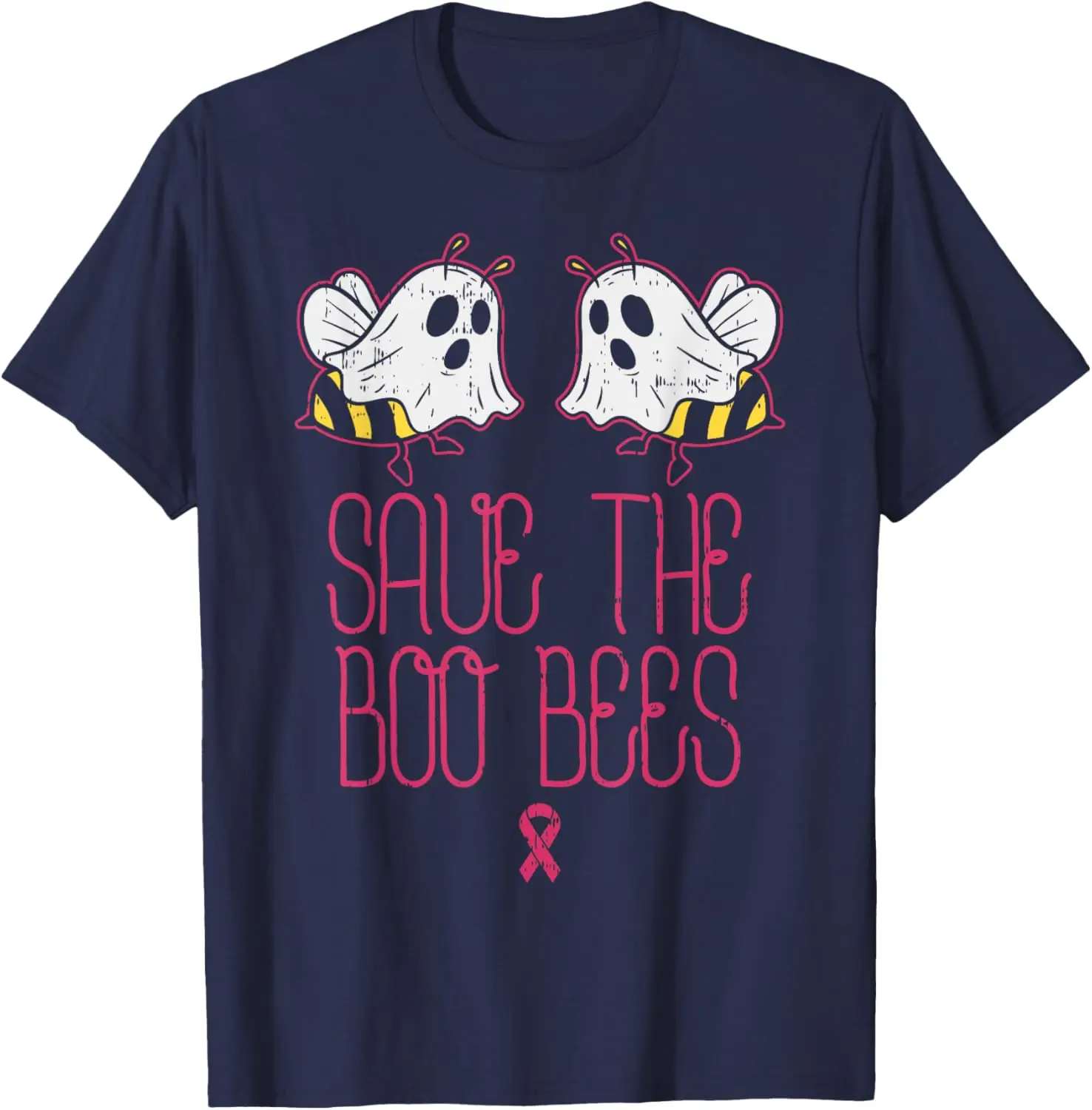  تي شيرت Save The Boobees Boo Bees للتوعية بسرطان الثدي للهالوين تي شيرت للنساء مضحك بشريط وردي دعم تي شيرت هدية مخيف لطيف #3