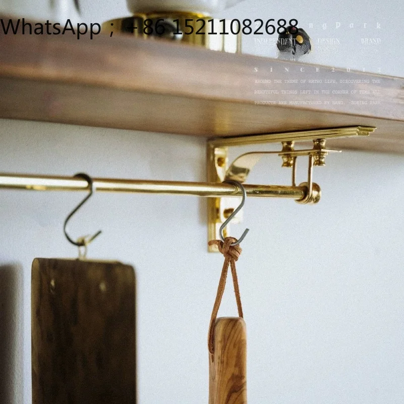 LLY Vintage Brass Tripod Wall Hanging Shelf Rack Metal Wall Storage Rack for Kitchens and Bathrooms