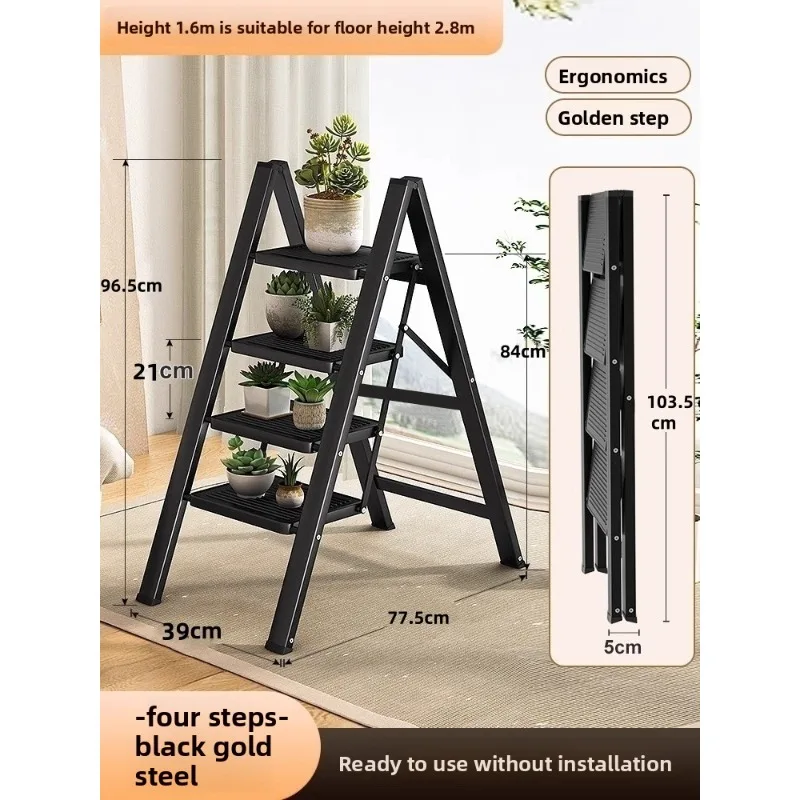Home Folding Multifunction A Frame Ladder Indoor Step Stool Flower Rack Portable Indoor Ladder Climbing Thickened Step Ladder
