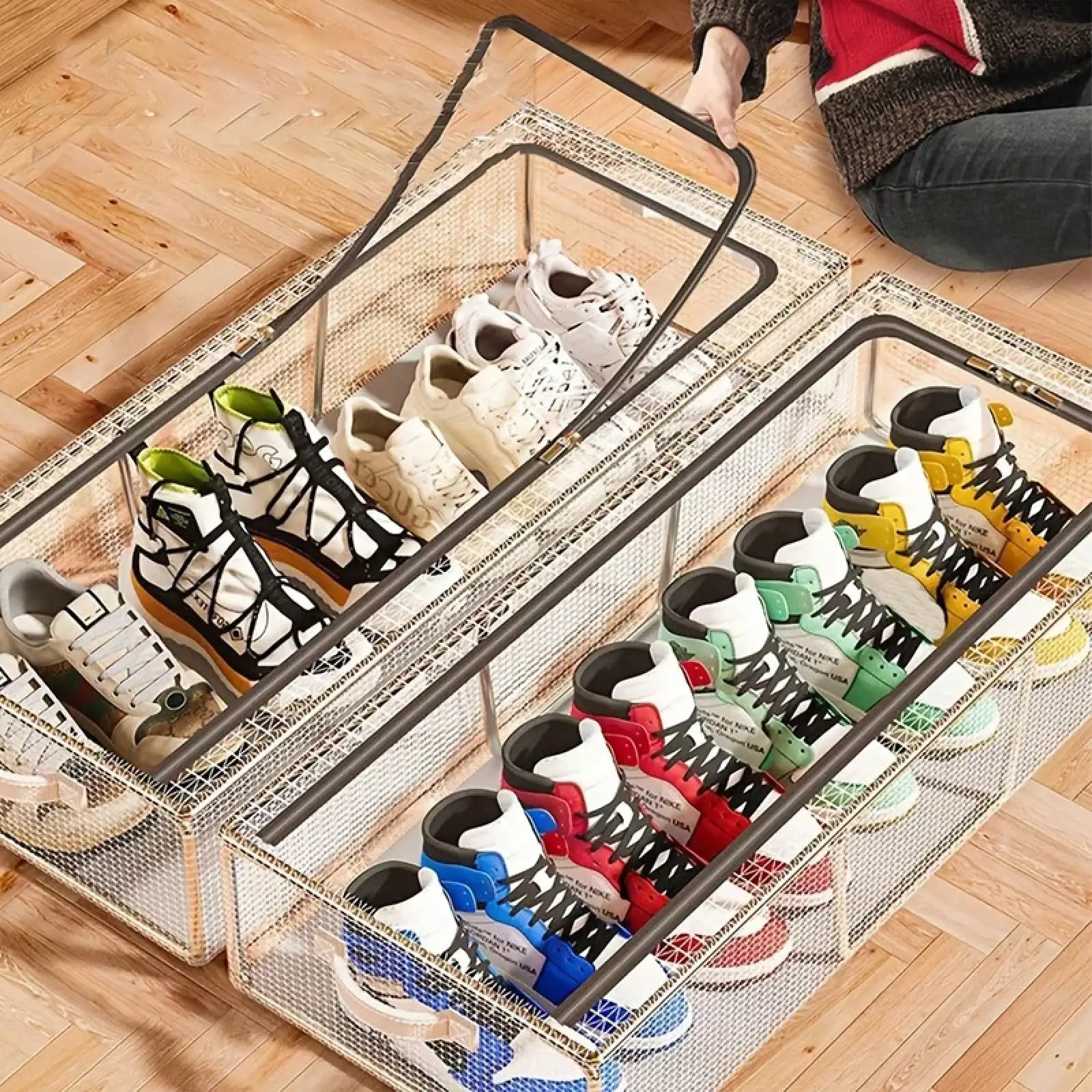 2Pcs Transparent Shoe Storage Boxes, Easy Modern Style PVC Material, Rectangular With Steel Frame Support, With Openable Transparent Windows, Space-Saving Foldable Shoe Rack, Suitable For Home Dormitory Shoe Organization, Under The Bed Storage Box