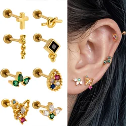 1Piece Korean Color Zirconia Young Girls Cross Butterfly Cartilage Earrings Tragus Hliex Body Piercing Jewelry Women