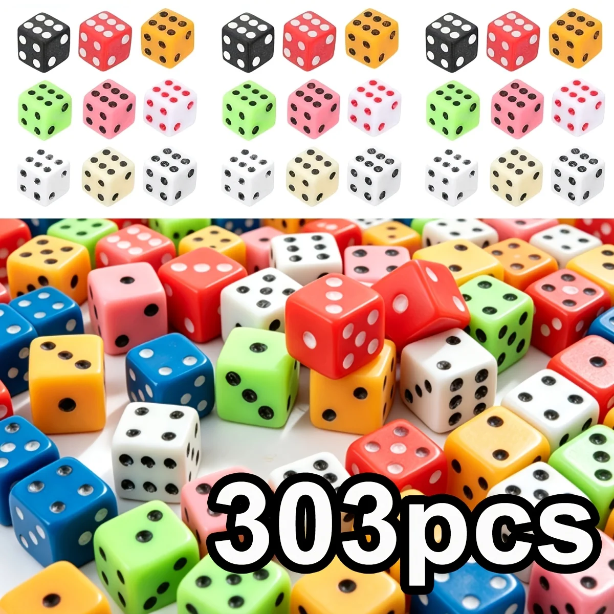 303Pcs 8mm Assorted Color Tiny Square Corner Gaming Cubes, Multicolor Dice For Tabletop Entertainment And Birthday  ZSY