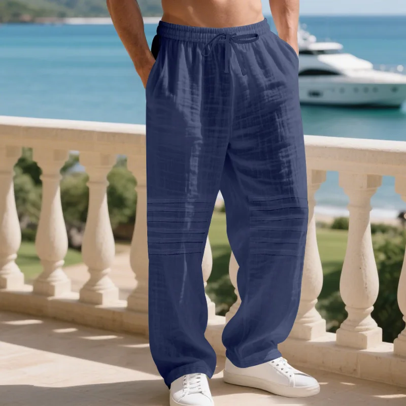2026 Spring Summer sports training Fitness Linen Pants Men Casual Solid Color Loose folds Breathable jogging straight-leg pants