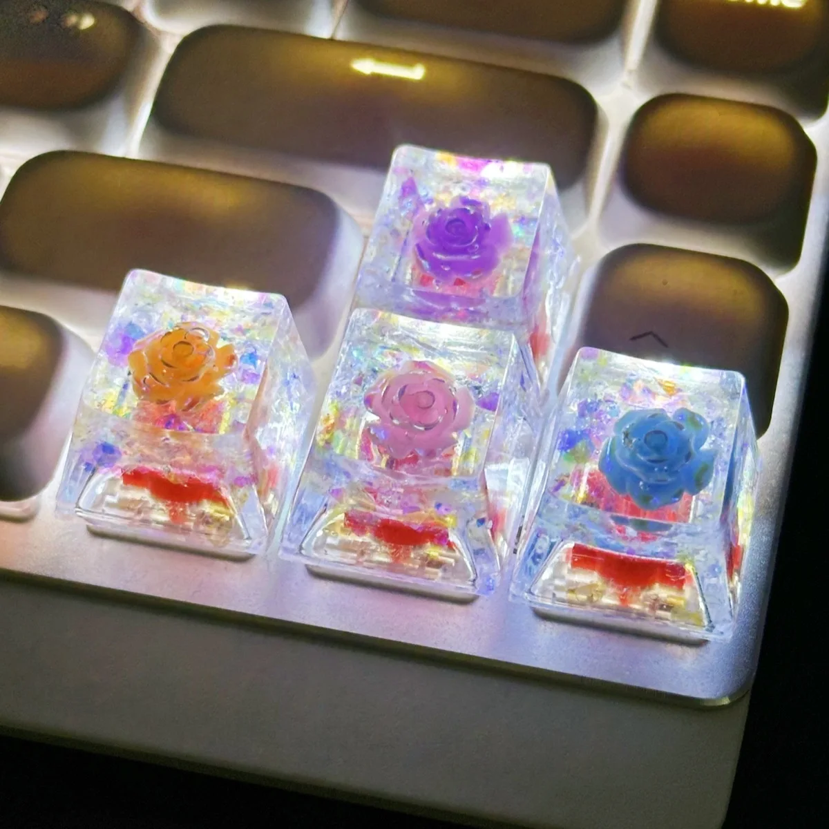 Süße Rose Tastenkappen Kawaii OEM R4 Höhe Tastenkappen Kreuzachse mechanische Tastatur durchscheinende Tastenkappe PC Zubehör Geschenk