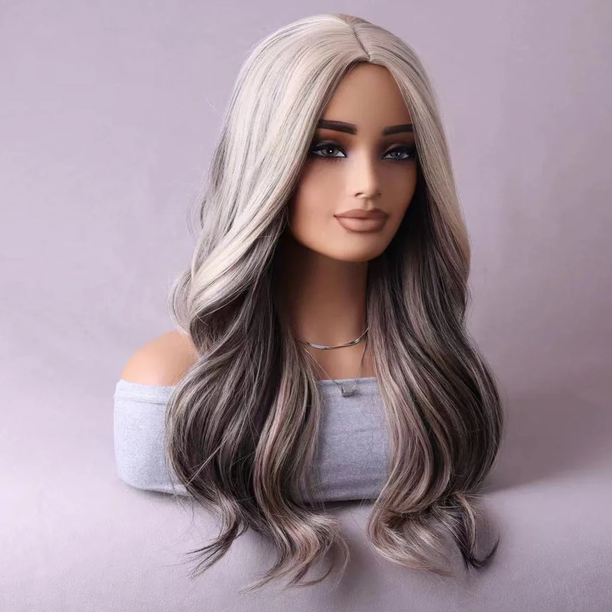 Long curly with 24 inch silver grey mixed women long curly wavy synthetic everyday party Wigs