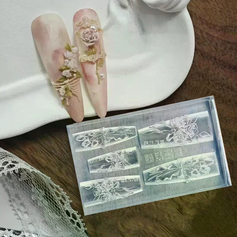 Flowers Rose Nail Silicone Relief Shape Nail Art Mold 3D Nail Decoration Nail Salon Accessories Manicure Tool