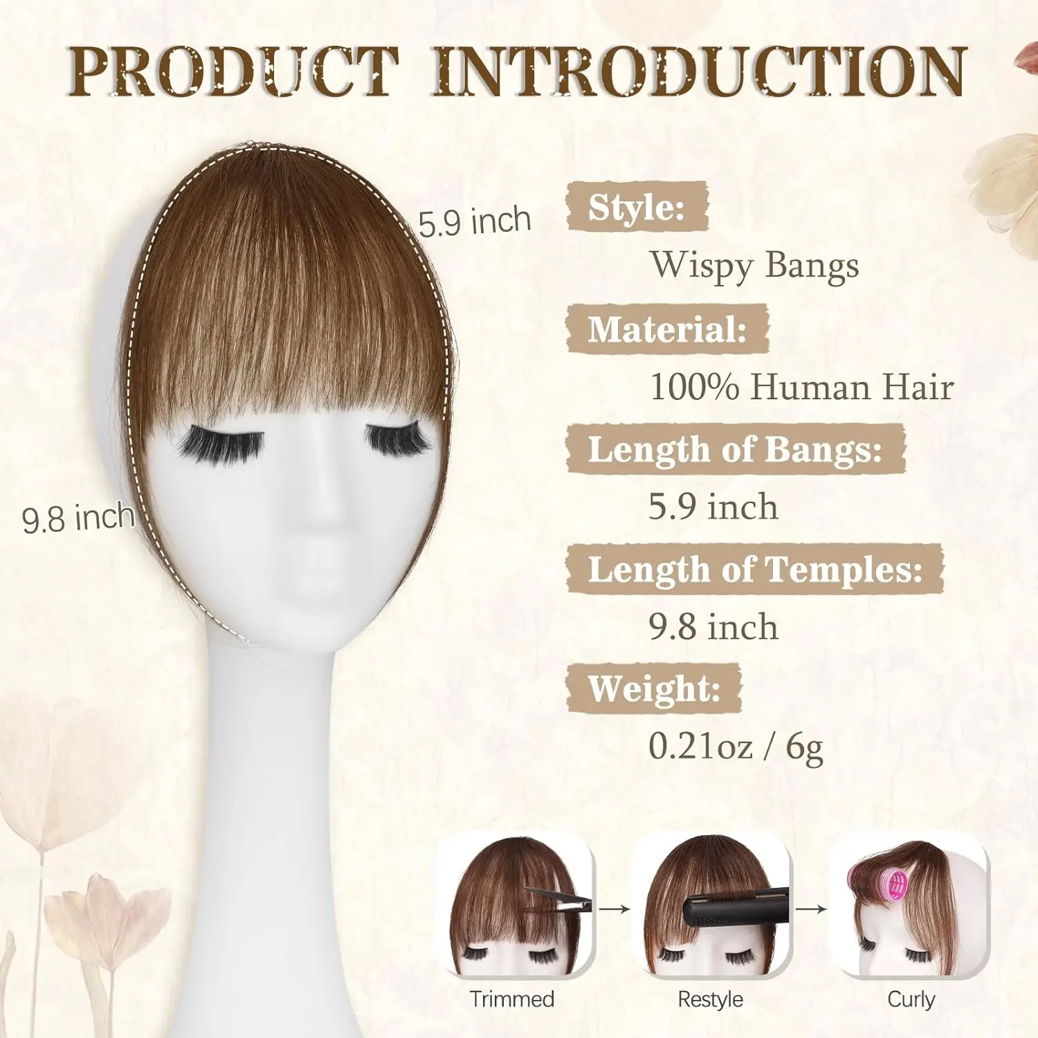 Clip in Fake Bangs 100% Real Human Hair Extensions Air Bangs for Women Fringe with Temples Hairpieces Curved Bangs for Daily Use