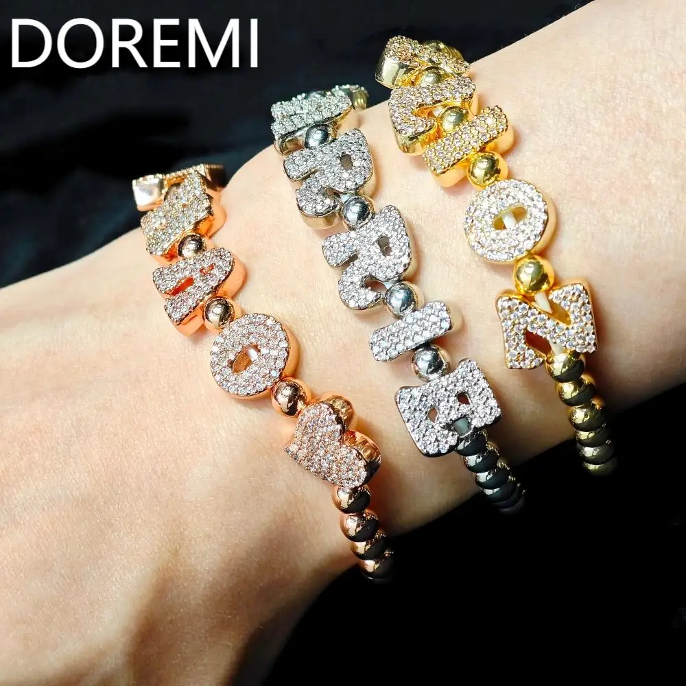 

DOREMI Gift Personalized Crystal Custom Names Bracelet Initial Name Bubble Letters Beads Chain Bracelet