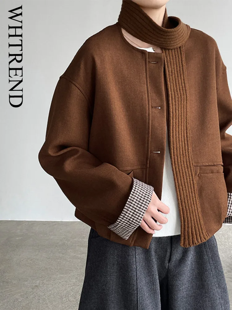 

WHTREND Korean Style Round Neck Single Breasted Oversized Jacket For Women Autumn Winter New High-End Feel Jacket Top WH1778