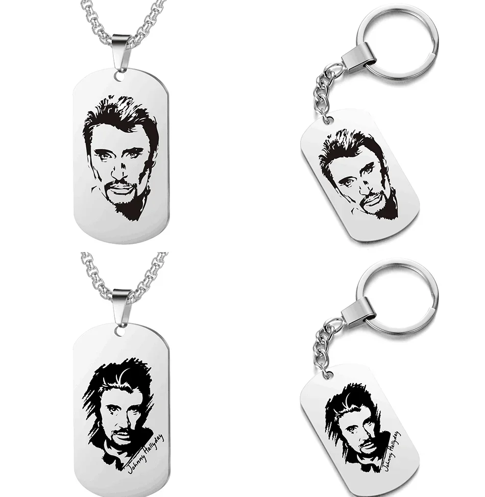 Colgante de acero inoxidable con grabado personalizado para mujer, collar con foto de Johnny Hallyday, balancín francés, bisutería para hombre y