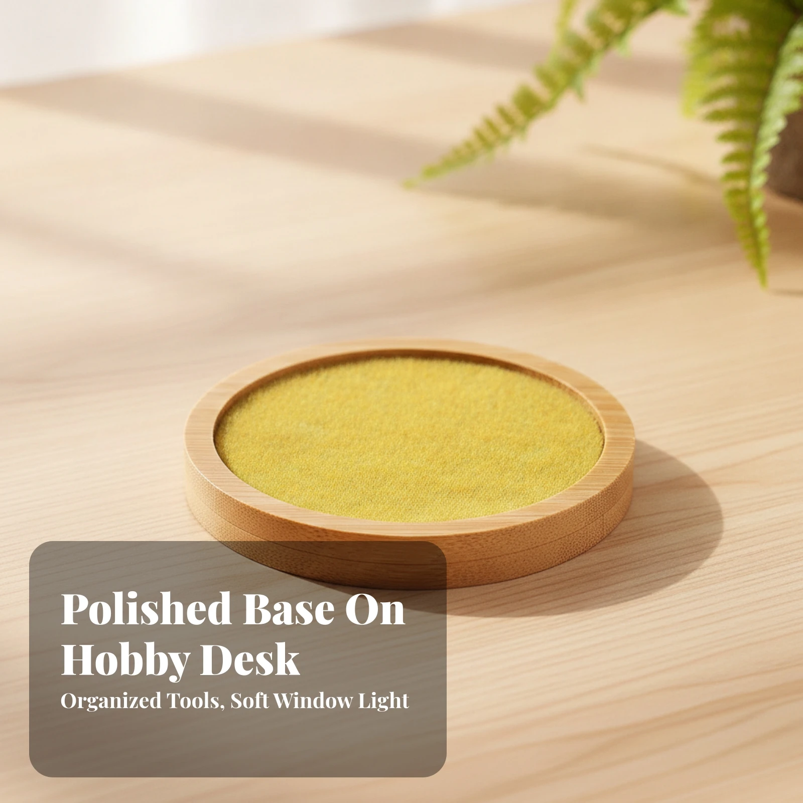 Miniature Base Handmade-Look Miniature Display Tray with Wooden Rim Round Scene Tray with Grass Surface Slim
