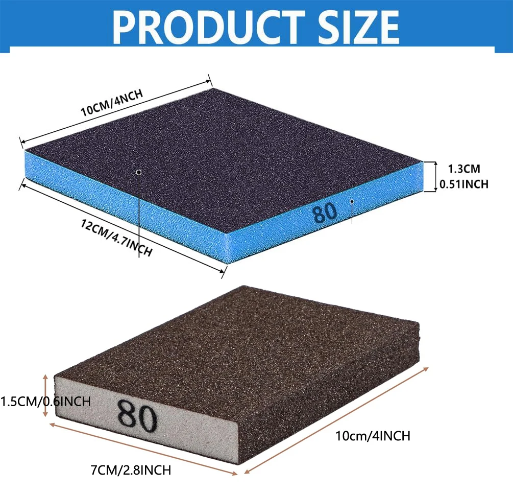 100X120X12mm Hook and Loop Sponge Sandpaper 18 Pcs for Polishing and Sanding Wood Paint Metal Kitchen Plastic Drywall