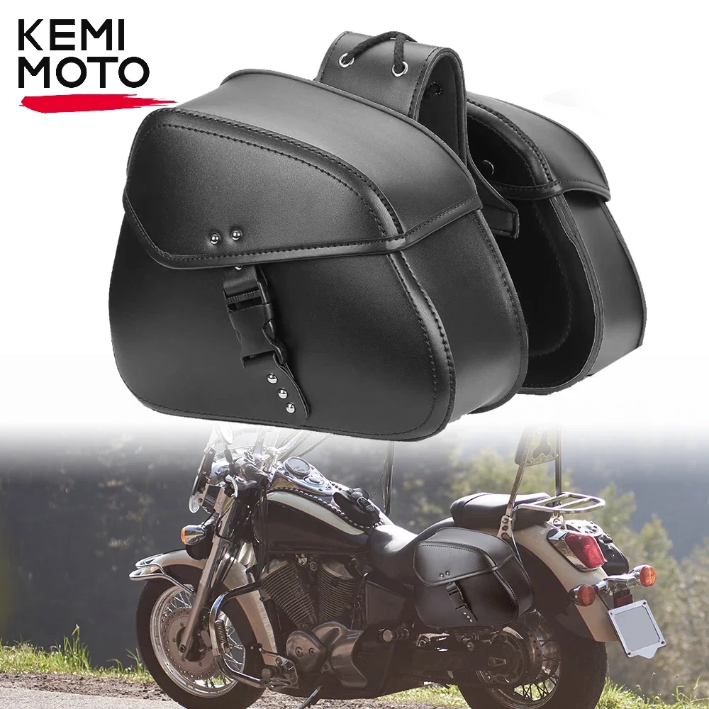 

KEMIMOTO Saddle Bags PU Leather Waterproof Side Luggage Bag Universal for Sportster Softail V-star Shadow Motorcycle Accessories