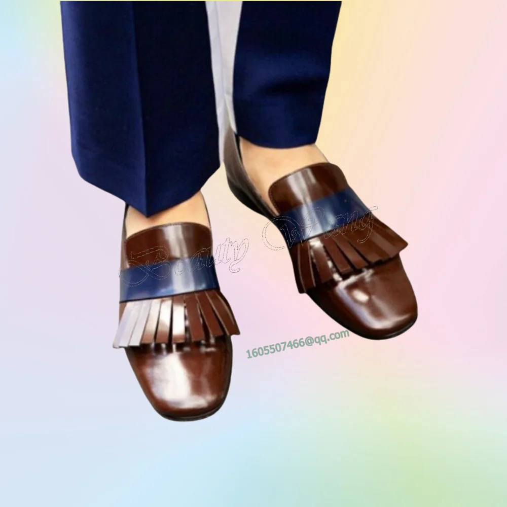 

Brown Wide Band Men Shoes Leather Fringe Pumps Style Men's Dress Shoes Gentlemen Slip on Party Shoes Big Size 47 Sprig Autumn