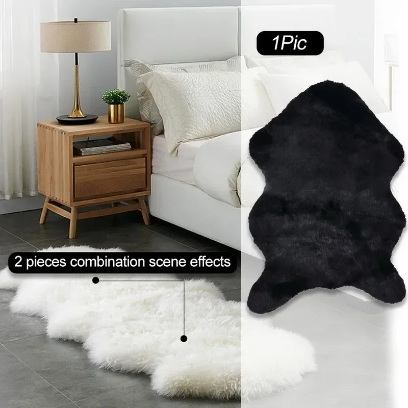 Chair Cover Plain Skin Fur Soft Sheepskin Warm Hairy Carpet Seat Pad Plain Fluffy Rugs Washable Bedroom Faux Mat Home
