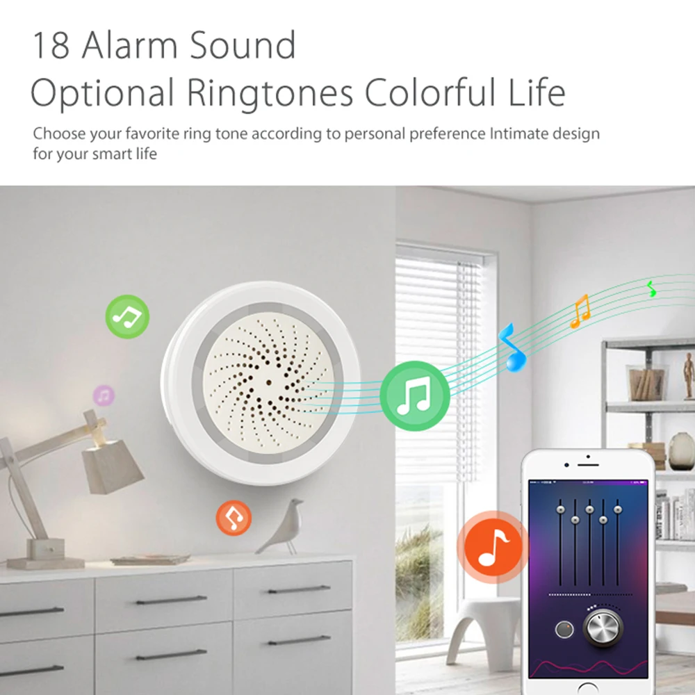 Smart Tuya WiFi Siren Alarm Strobe Light Alert Temperature Humidity Sensor Compatiable With Alexa Echo Google Home Assistant
