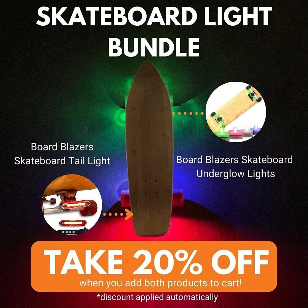 RISE LED Skateboard Light Longboard Lights Skateboard Lights Fits on Any Longboards Bikes Scooters Headlights or Tail Lights