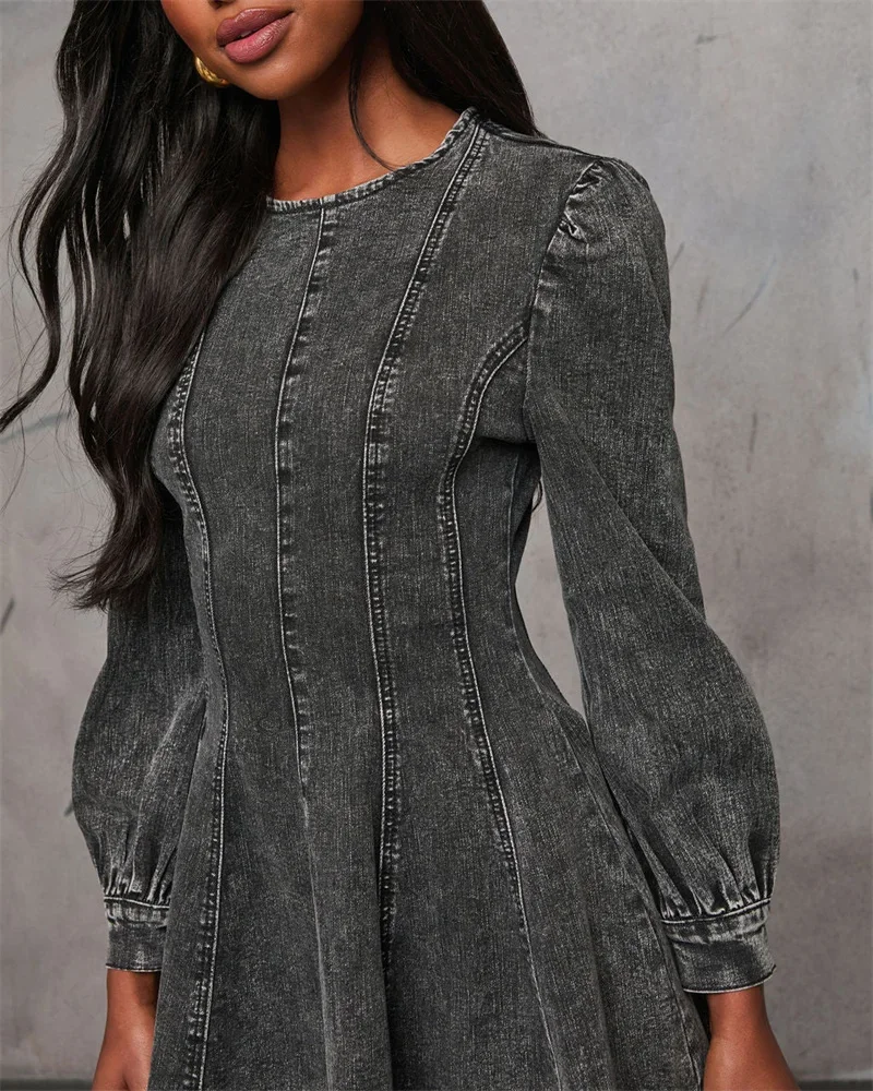 Elegant Denim Dress For Women New Autumn Long Sleeve A-Line Sexy Patchwork Slim Dresses Fashion Lady Club Streetwear Jean Dress