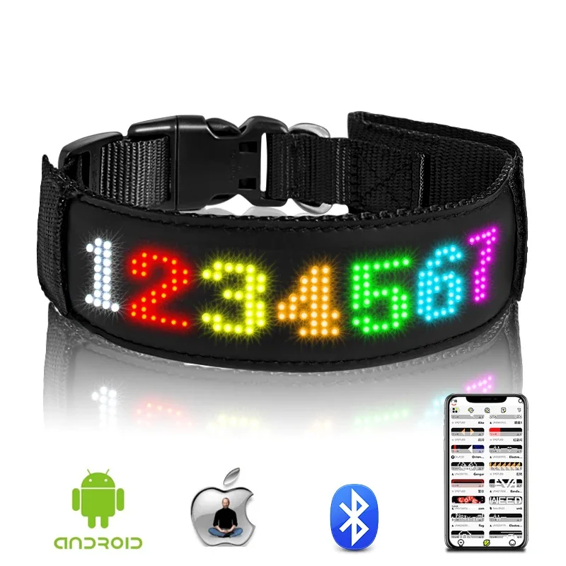 New Pet LED Dog Collars USB Rechargeable Multilingual Flashing Light Up Screen Dog Collar Safe Luminous Pet Necklace Adjustable