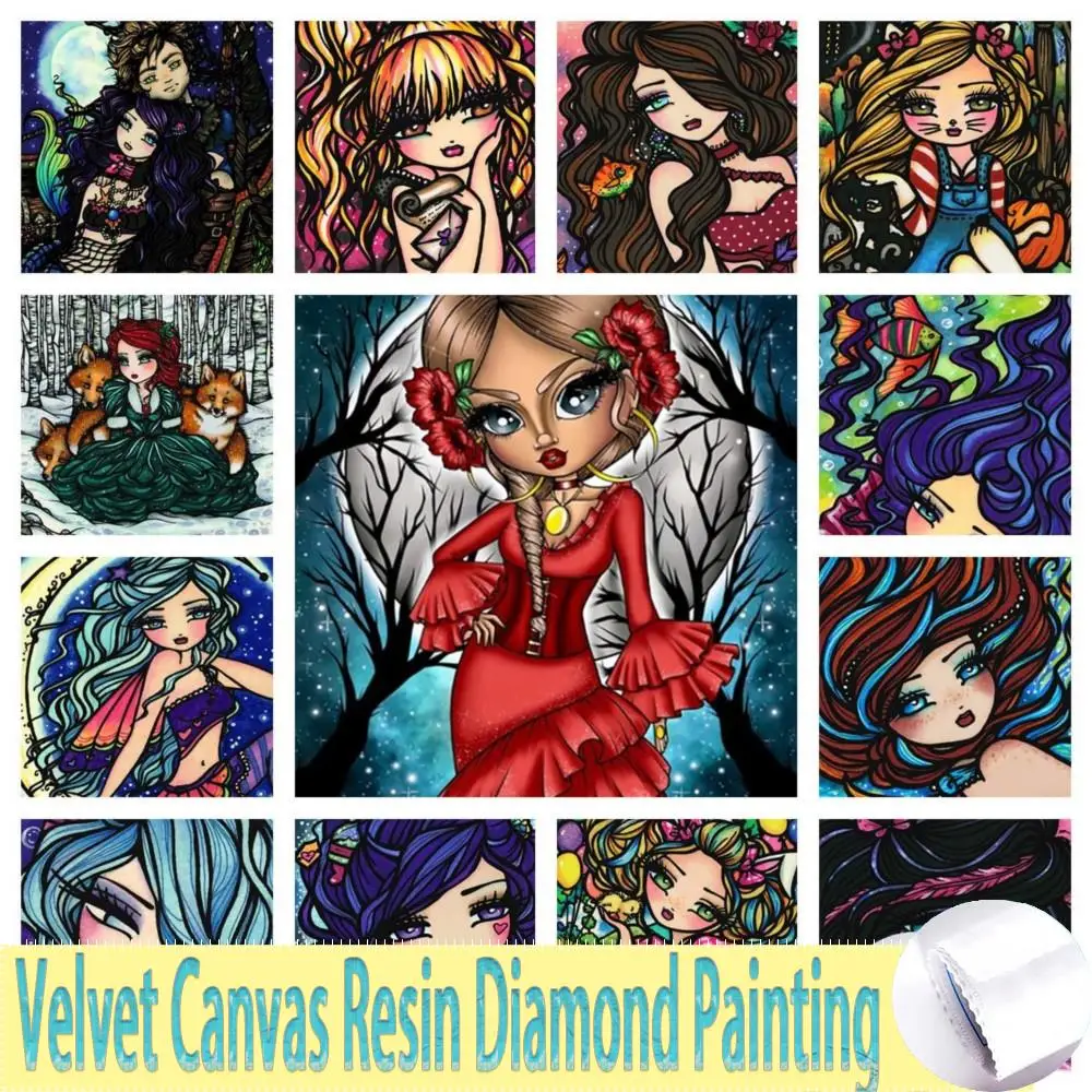 Ab Drill 5D Velvet Canvas Resin Diamond Painting Set Cartoon Princes Girl Zipper Bag Manual Cross Embroidery Set Home Decoration