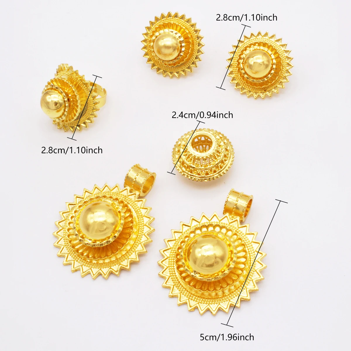 African wedding gold color jewelry sets for women Dubai bridal party gifts round pendant rope necklace bracelet earring ring set