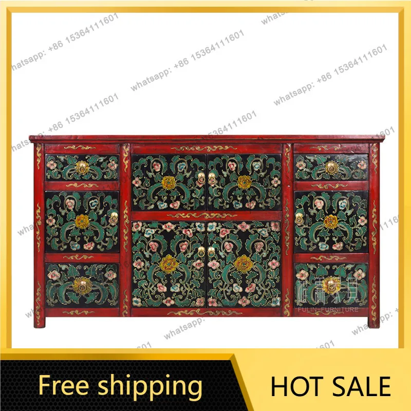 Retro solid wood cabinet Chinese antique do old meal edge old elm hand-painted locker