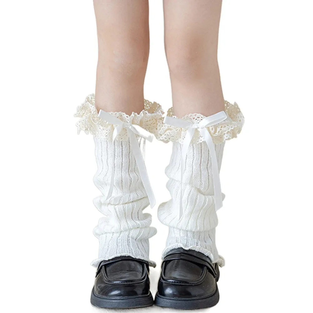 Kawaii High Elastic Kids Lace Leg Warmers Lace Trim Sweet Style Foot Cover Knitted Long Stockings Children Wear