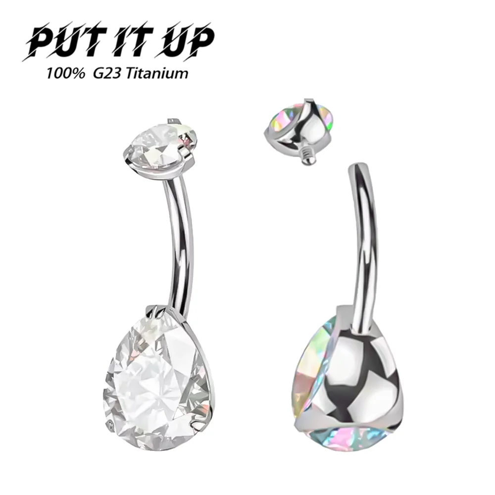 

F136 Titanium Alloy High-Quality Teardrop Belly Button Ring 14G AB/White Zirconia Navel Ring Belly Button Piercing Jewellery