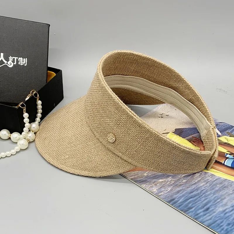 Unisex Solid Color Empty Top Straw Sun Hat Fashion Couple UV Protection Cap For Summer Beach Travel Outdoor Vacation Matching