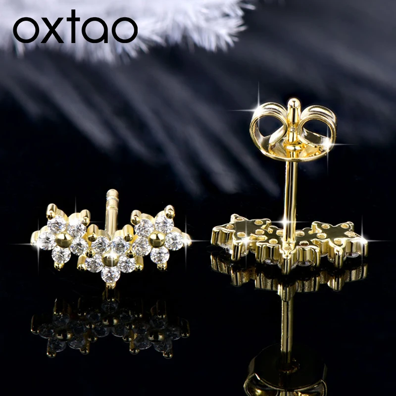

Серьги-гвоздики OXTAO с муассанитом 1.3 мм, цвет D, для женщин, с позолотой 14K, изысканные, в форме цветка, ювелирные изделия для пирсинга ушей, подарки с лабораторными бриллиантами