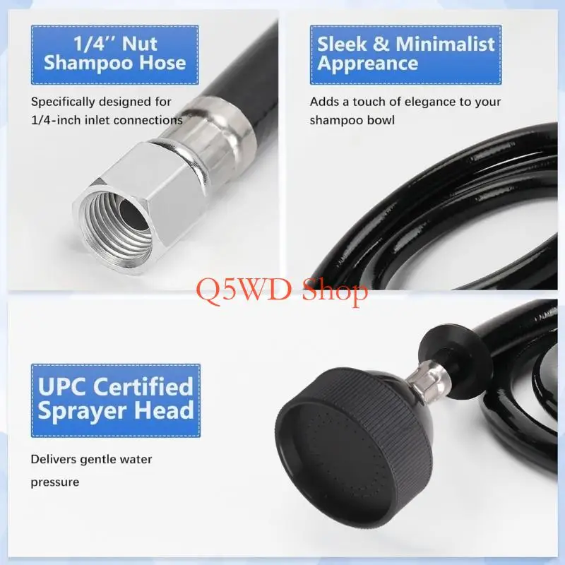 Q5WD Quick Connecting Shampoo Bowl Sprayer Black Rubber Salon Sink Shampoo Bowl Hose Replacement Part for Salon, Barber Shop