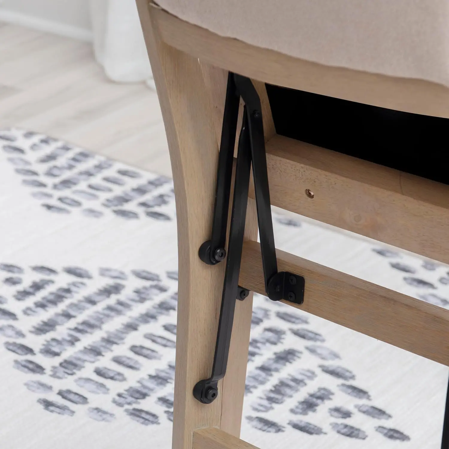 كرسي كيرا خشبي ريفي طبيعي قابل للطي مع مقعد منجد باللون البيج ومجموعة خلفية مكونة من قطعتين #6