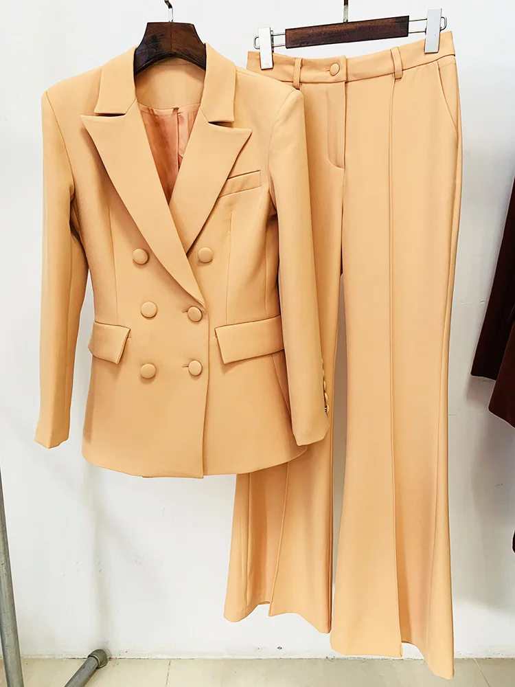 

2023 Spring Autumn Europe Style Elegant OL Suits Chic Women's Double-breasted Jackets + Pants Two Piece Set B705