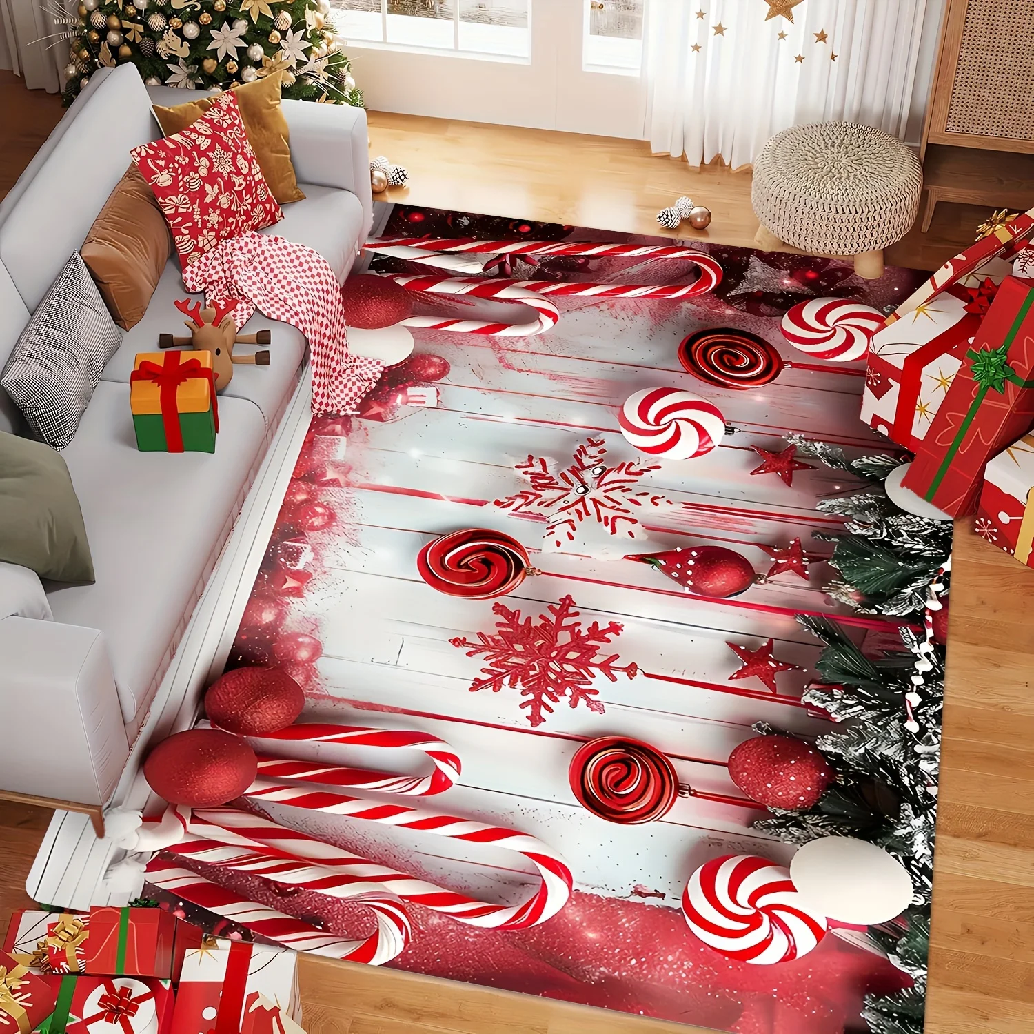 Festive Christmas Area Rug Red Plaid Border Santa Claus Snowman Carpet For Luxury Living Room Sofa Bedroom Decor Large Floor Mat