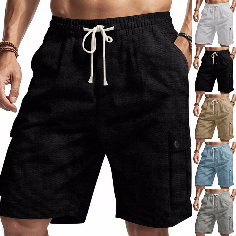 

American Style Street Sport Outdoor Tactical Workwear Summer Men's Bamboo Stem Linen Beach Casual Shorts Loose Fit mid Waist