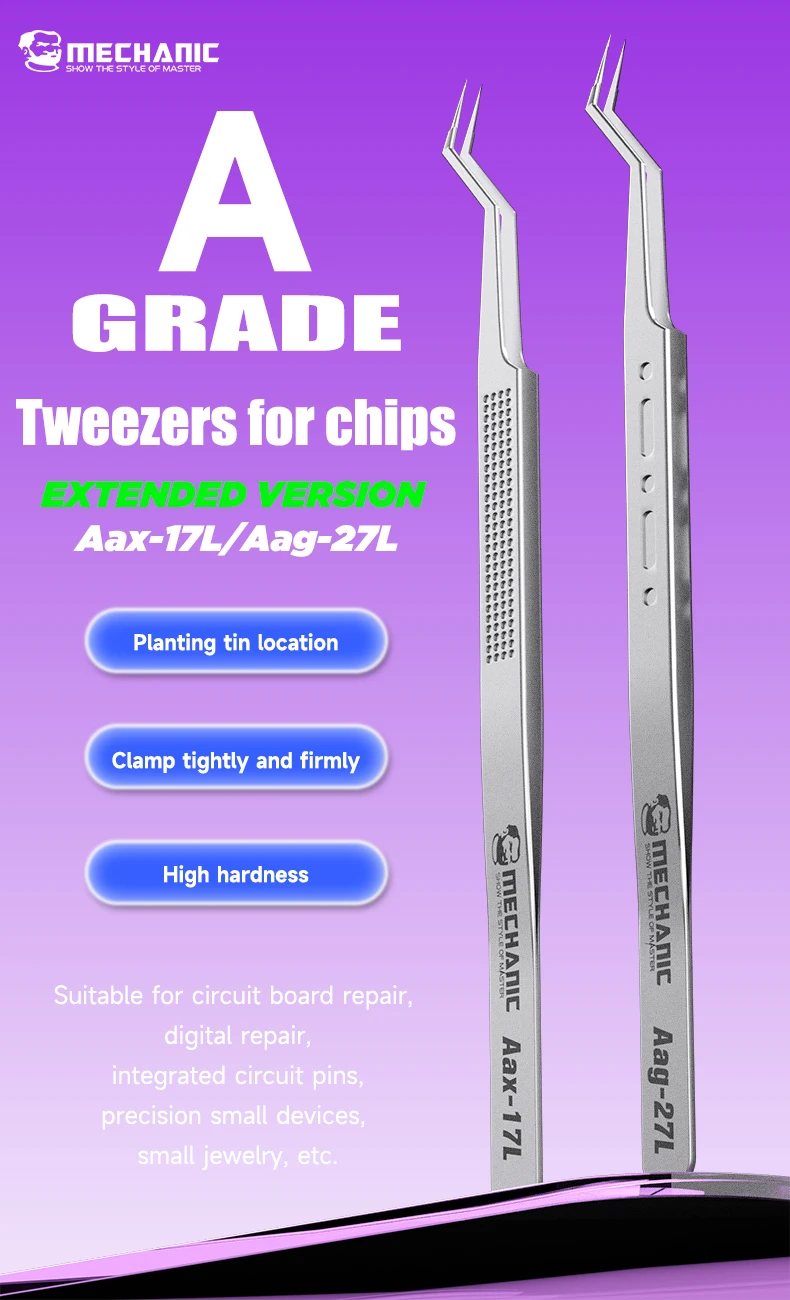 MECHANIC OFFICIAL Aax-17L/27L High Precision Tweezers Circuit Board Precision Small Devices Repair Chip Planting Tin Location