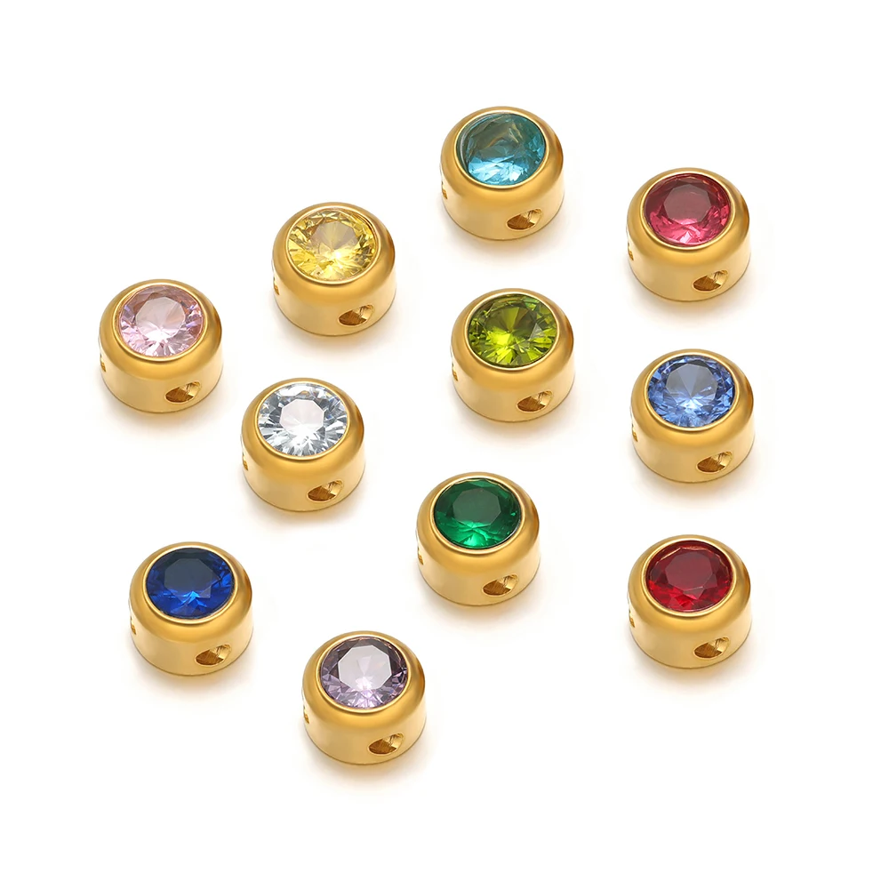 10Pcs 6mm Zircon Beads Stainless Steel Gold Loose Spacer Beads for Necklace Earrings Bracelet Making DIY Trendy Jewelry Supplies