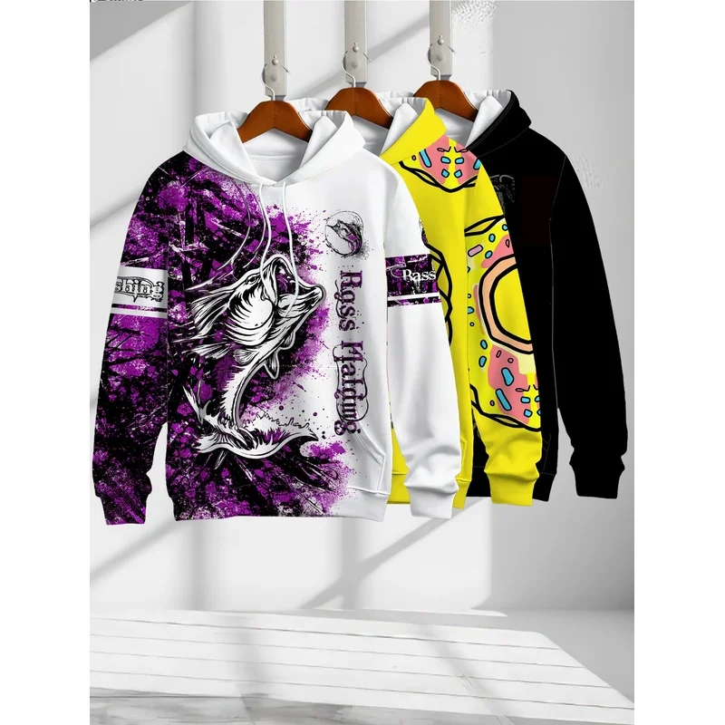 Men'S Digital Print Hooded Sweatshirt 3pcs Set, Trendy  Artistic Pattern Casual Top, Street Style Loose Pullover
