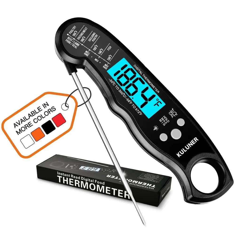 Digital Waterproof Meat Thermometer with 4.6 Probe, Backlit Display for Cooking Food, Candy, BBQ, Grilling Liquids (Black)