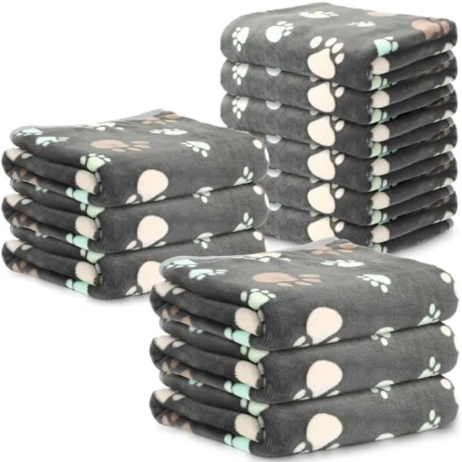 

12 шт. мягких пушистых флисовых пледов для домашних животных с принтом лап, теплые фланелевые одеяла для собак, щенков и кошек, 41 x 30 дюймов