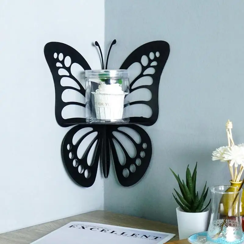 Butterfly Wrought Iron Storage Rack Shelving Floating Storage Rack For Wall Mount Bedromroom Decorations Hollow Display Shelf
