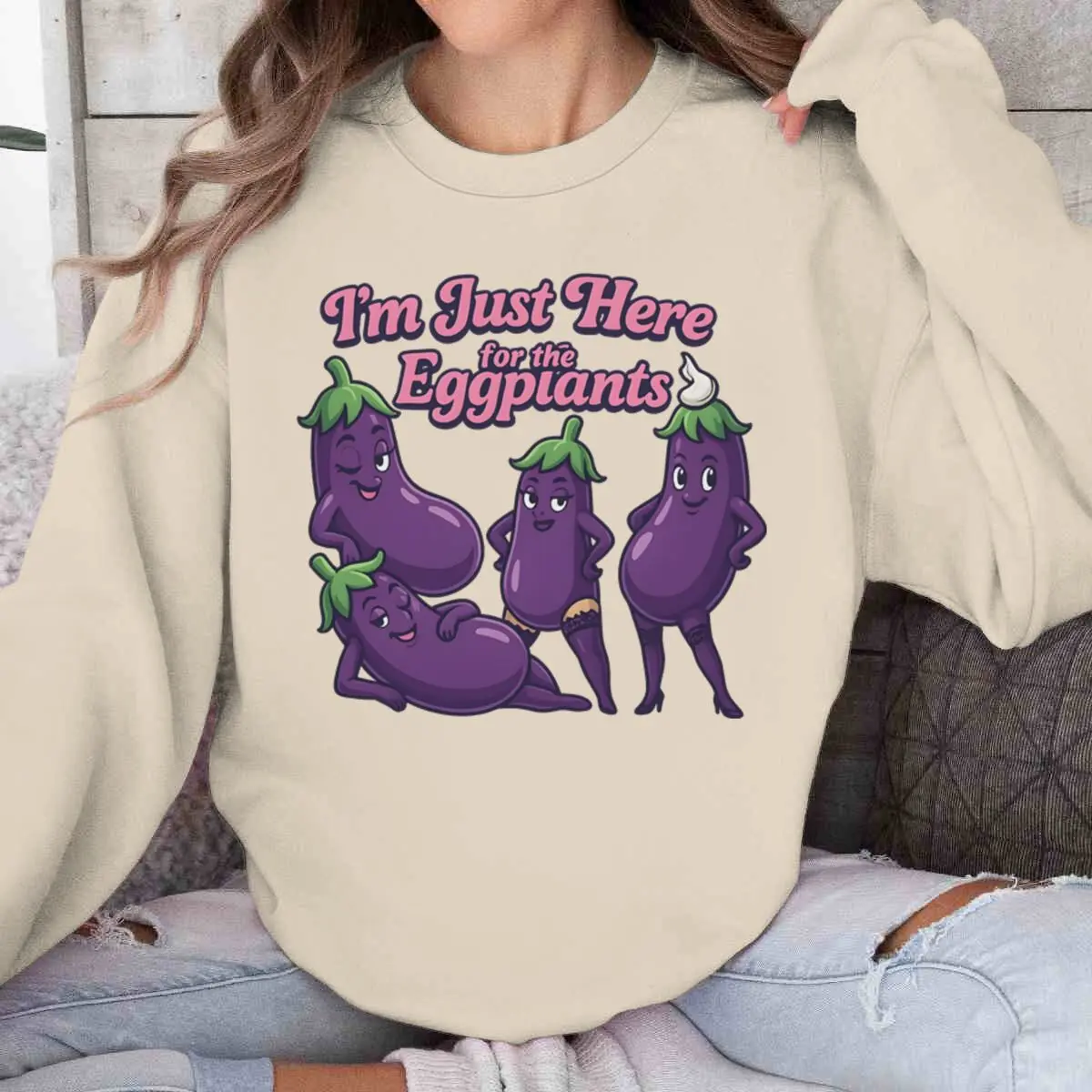 Sudaderas divertidas de berenjena para mujer, suéter de Humor Foodie, regalo de manga larga para verduras, broma a base de plantas, sudaderas informales divertidas