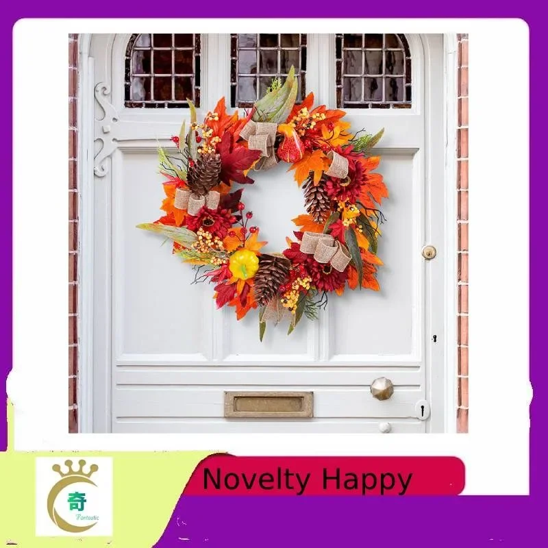 Halloween Easter Holiday Hot Sale Red Sunflower Pineapple Wreath, Wall Pendant, Maple Leaf Pumpkin  Rattan Yard Door Headdress