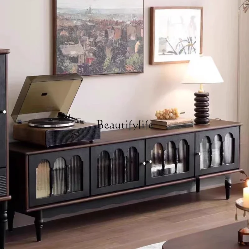

LXMedieval TV Cabinet Retro Solid Wood Red Oak American Floor Cabinet