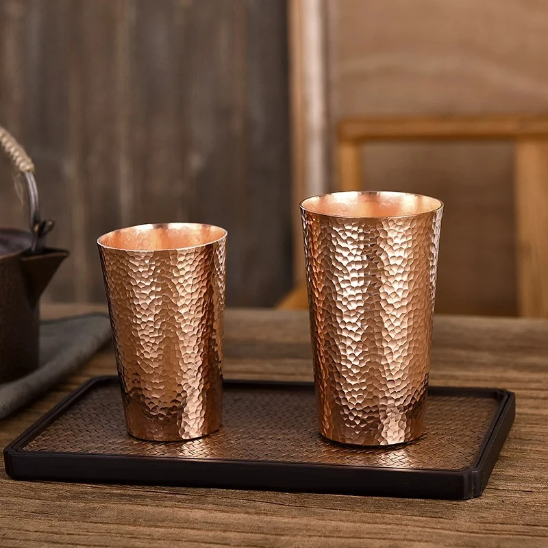 Japanese Style Hammered Copper Tea Mug, Thick Solid Pure Red Copper Cup, Beer Glass for Home, Multi Function Water Tumbler