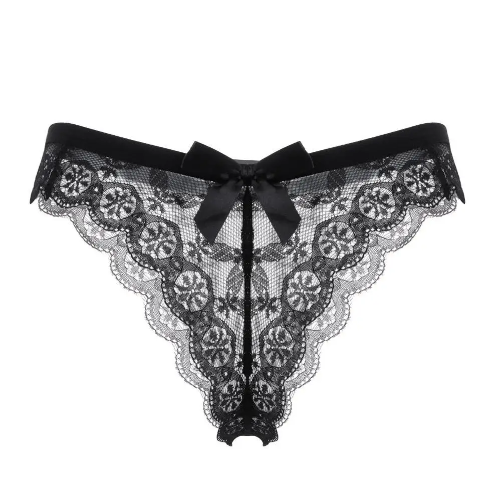 Women's Lingerie Transparent Underpants Lace Flowers Underwear Hollow Bow Panties Thong G String Trendy Briefs M-3XL