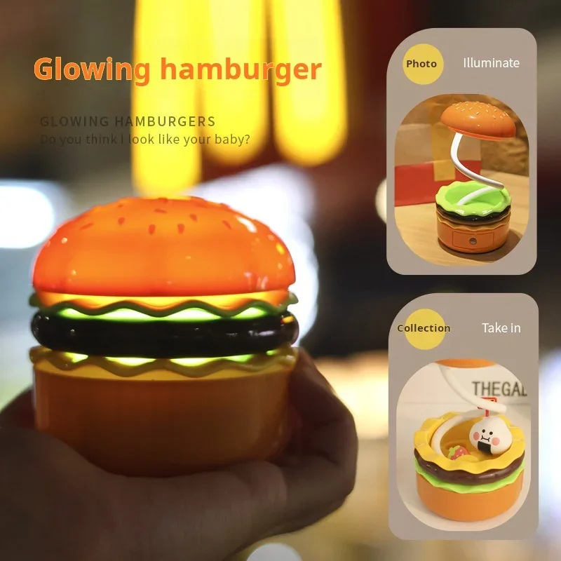 Small Desk Lamp For Kids With Adjustable Neck Touch Switch With Pencil Sharpener Rechargeable Desk Lamp Hamburger!