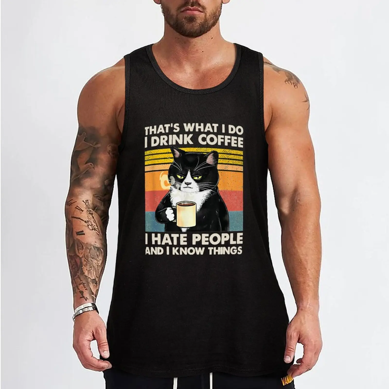 That&x27;s What I Do I Drink Coffee I Hate People And Know Things Cat Lover Gifts Essential Tank Top