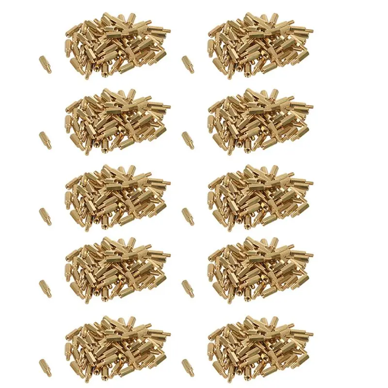DTEN-500 Pcs M3 Male X M3 Female 11Mm Length Brass Screw Thread PCB Stand-Off Spacers