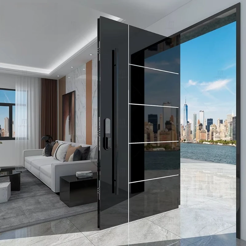 Pivot anti-theft security door, modern exterior front metal security steel door, home main intelligent front entrance door